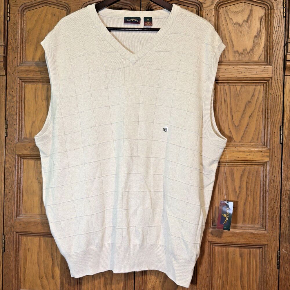 NWT Saddlebred Big & Tall Sweater Vest Men's 3XLT ? Beige 100% Cotton V-Neck UK